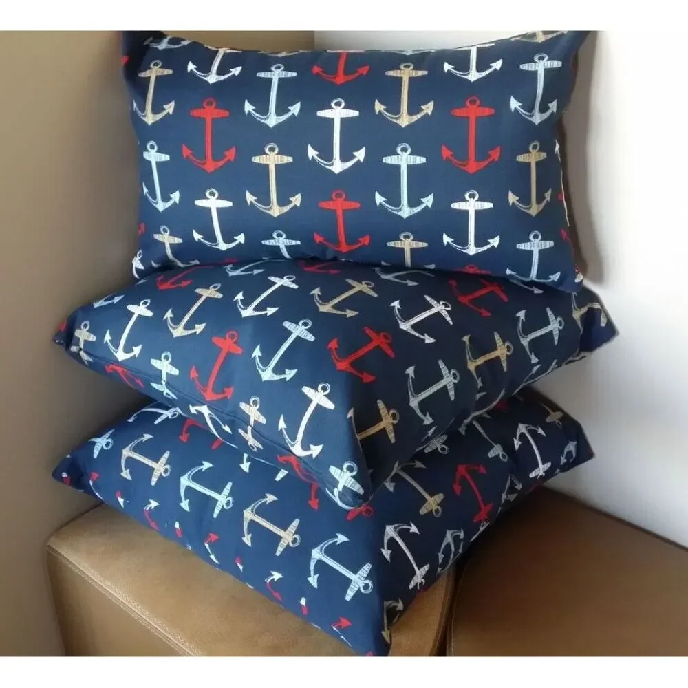 Bryant Nautical Anchors 20X20 Zippered Throw Pillow Covers Set/2 Navy‎ White NEW